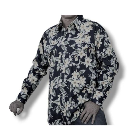 Cowboy Gang Shirt Men's 2XL Blue Pearl Snap Hawaii Floral PLUMERIA Western Boho - Picture 8 of 16